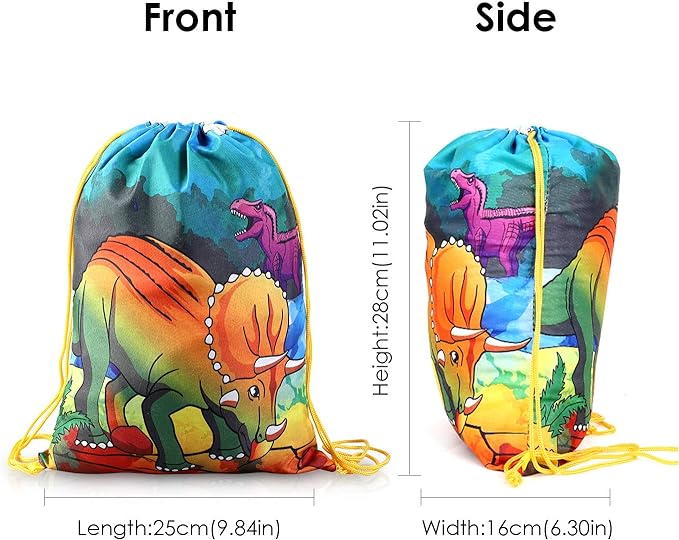 BEEBEERUN 12PCS Kids Dinosaur Birthday Party Drawstring Party Favor Bags, SQ002