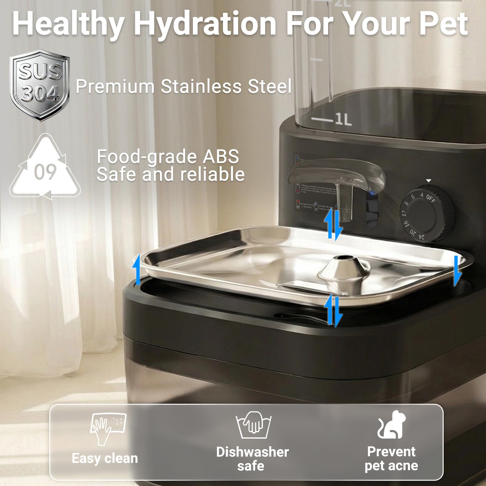 Dwarfuarm 3L Filterless Cat Water Fountain with 4000mAh Battery, BLACK