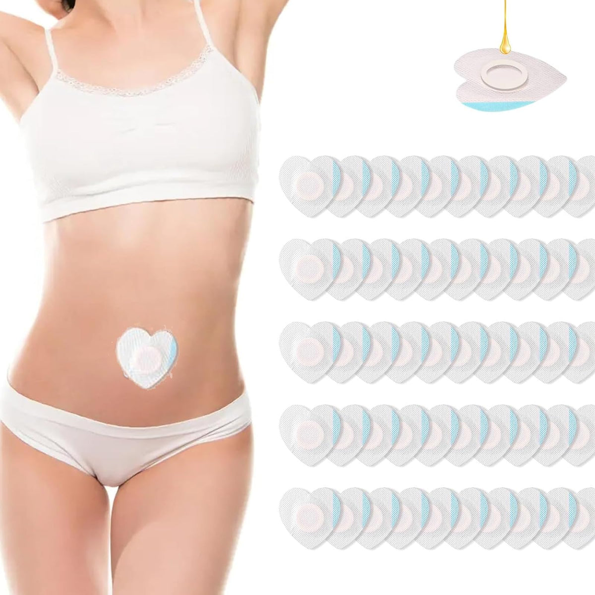 BOBOB 50pcs Castor Oil Patches Self-Adhesive Heart Shape Belly, OIL NOT INCLUDED