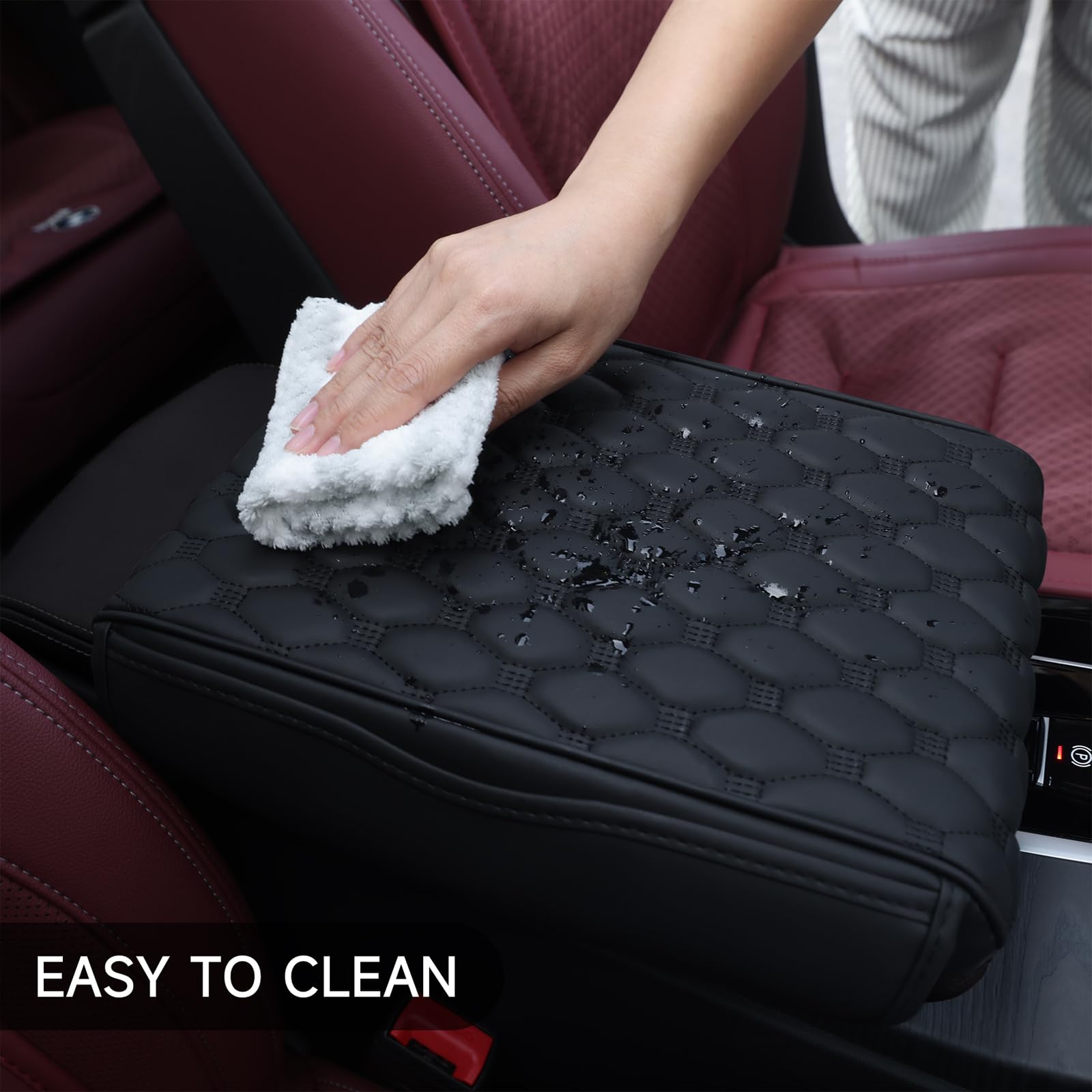 EINESIN Universal Fit for Most Cars PU Leather Memory Foam Armrest Cushion Center Console with Storage Bag, Black