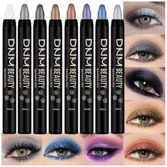 DNM 8Pcs Glitter Eye Shadow Sticks Liner Pencils Makeup, Pearl White Smokey Black Gray Silver Violet Purple Khaki Royal Blue Shimmer Glitter Eyeliner Pencil Cream Eyeshadow Palette Makeup