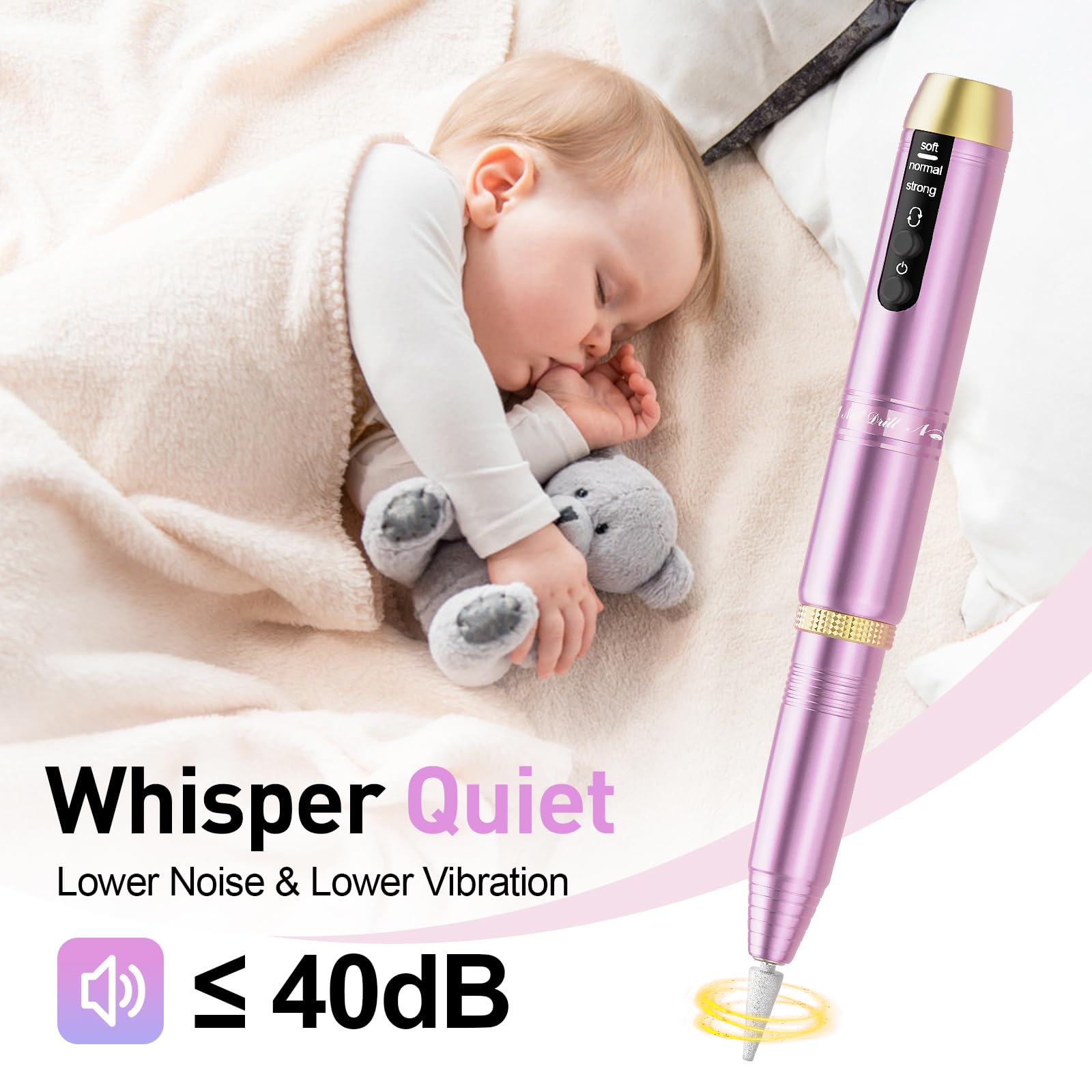 Beloving Nail Drill, Rechargeable Cordless Nail Drill Machine Portable Electric Nail Drill, 20000RPM Professional Electric Nail File for Acrylic Gel Nails - Purple