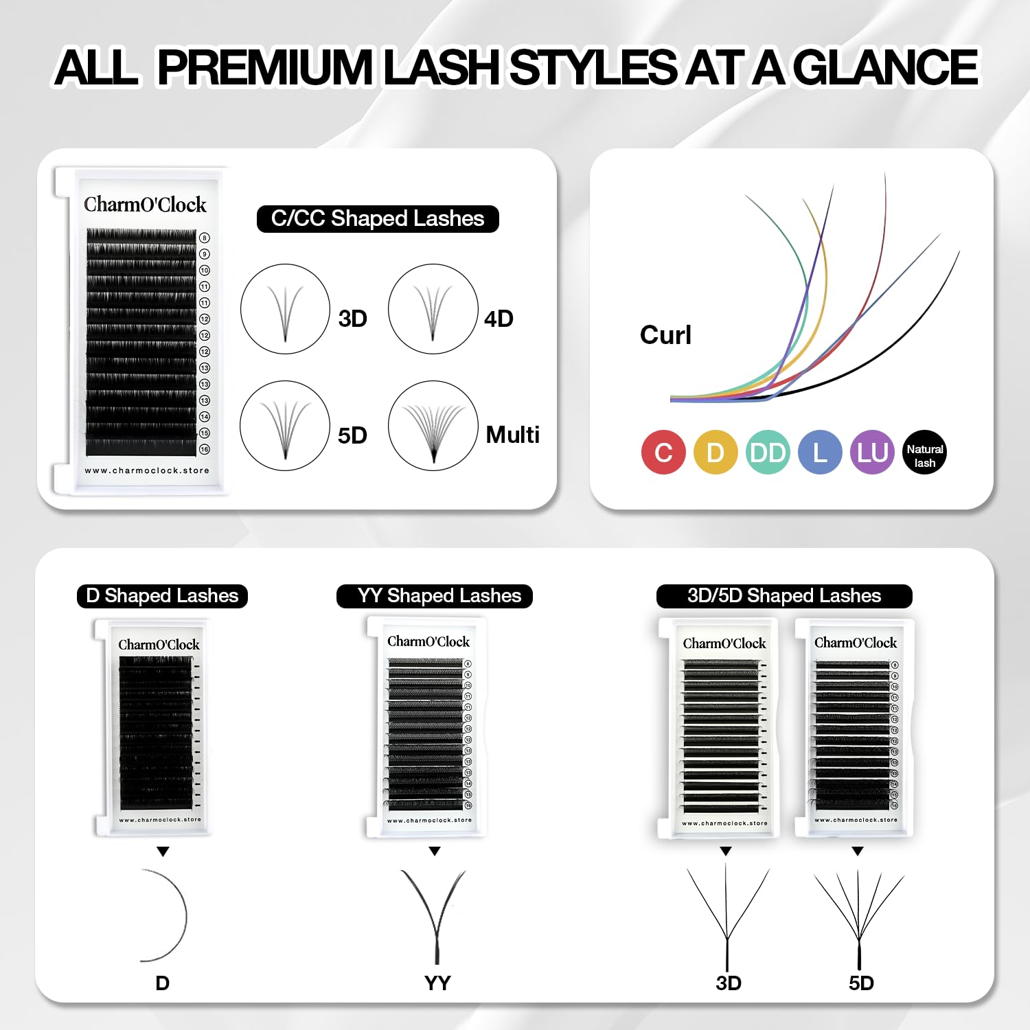 CharmO'clock Premium YY D Curl 8-16mm Mixed Volume Length Lash Extensions Super Matte Black Finish X004YXSNRH