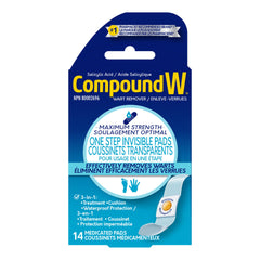 Compound W Wart Remover, Maximum Stength One Step Invisible Pads - 14 Count - Salicylic Acid Wart Remover, For Treatment & Common/Plantar Wart Removal