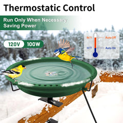 Daoeny 100W Heated Bird Bath Bowl Thermostat Control for Deck Railing Outside Garden Yard Patio Lawn Decor