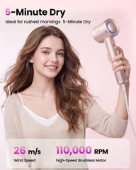 CONFU High Speed Professional Ionic Blow Dryer with Diffuser for Fast Drying, Hair for Curly Hair, PINK