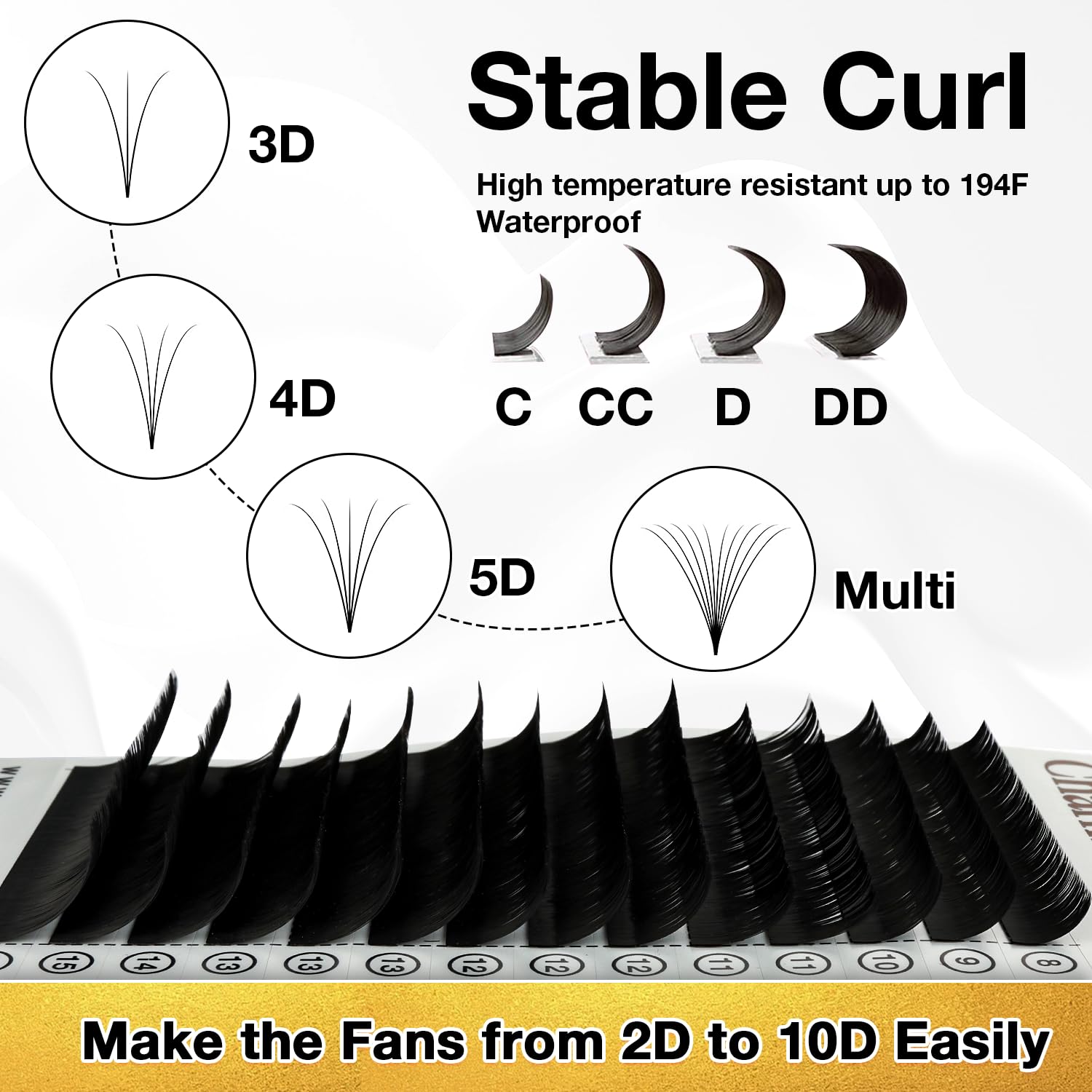 CharmO'clock Cashmere C Curl 0.05mm Thickness 8-16mm Mixed Length Volume Lash Extensions Trays Super Matte Black Individual X004YXSX0J