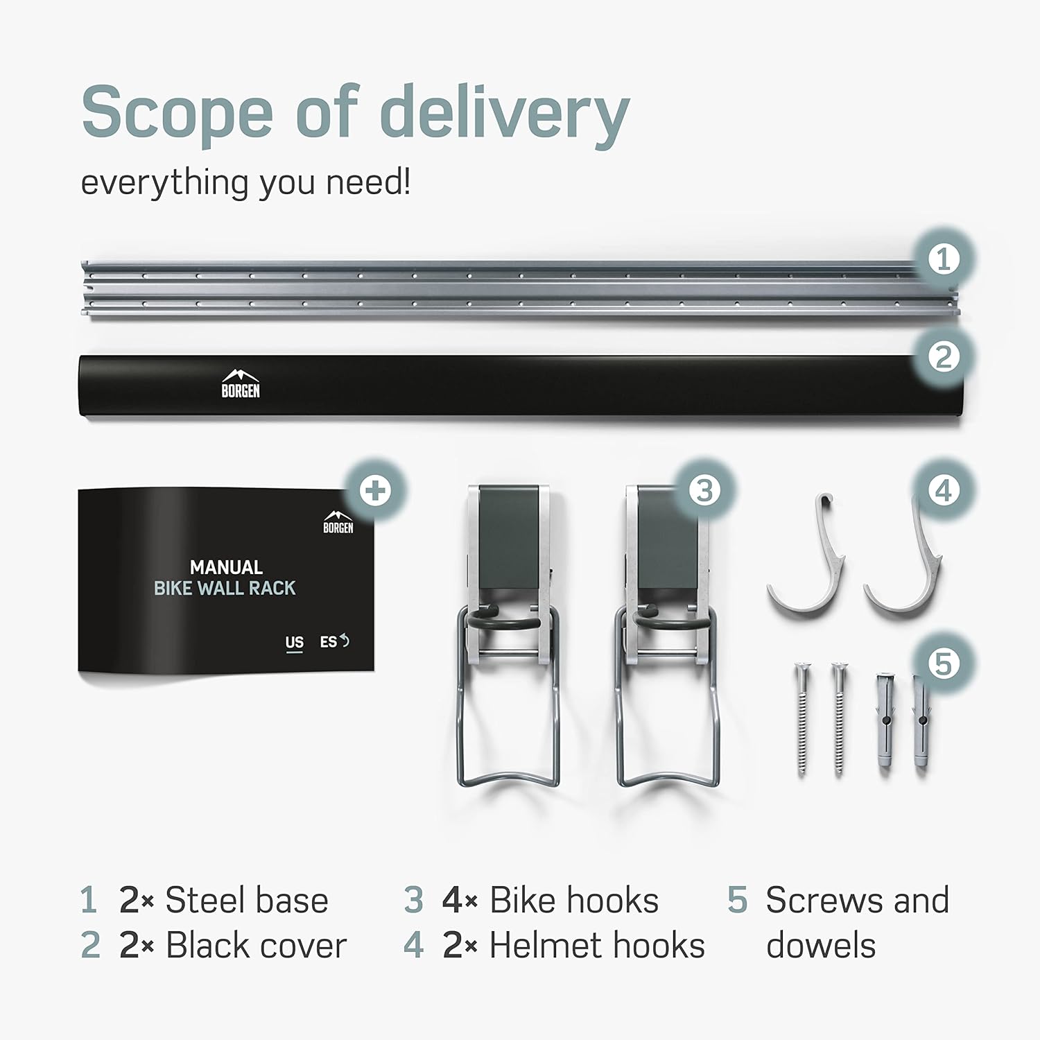 Borgen bike wall mount for 4 Bikes with Accessories