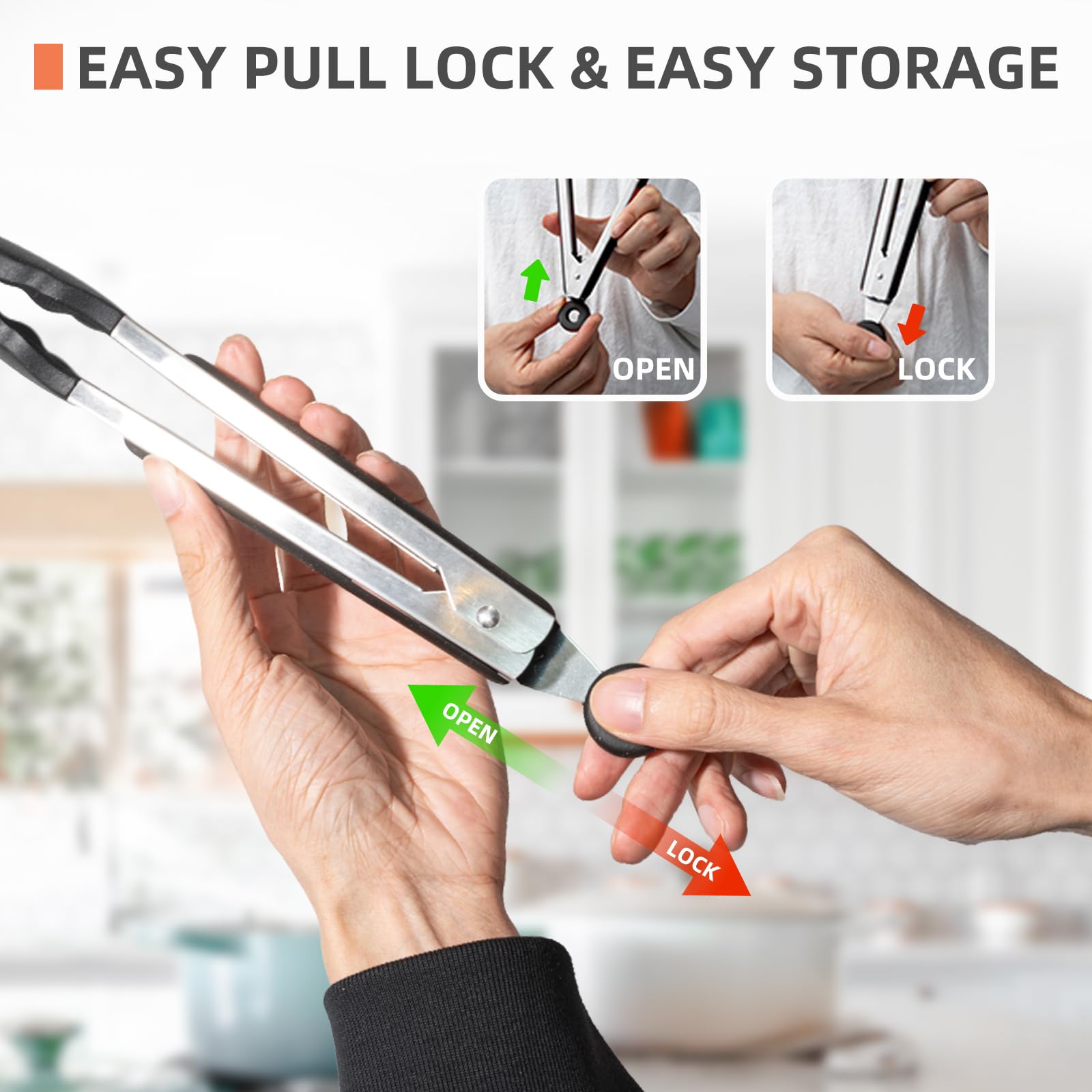 Cukitish 3-PIECE Stainless Steel Kitchen Tongs with Silicone Tips, SIZES, 18, 23, 30cm