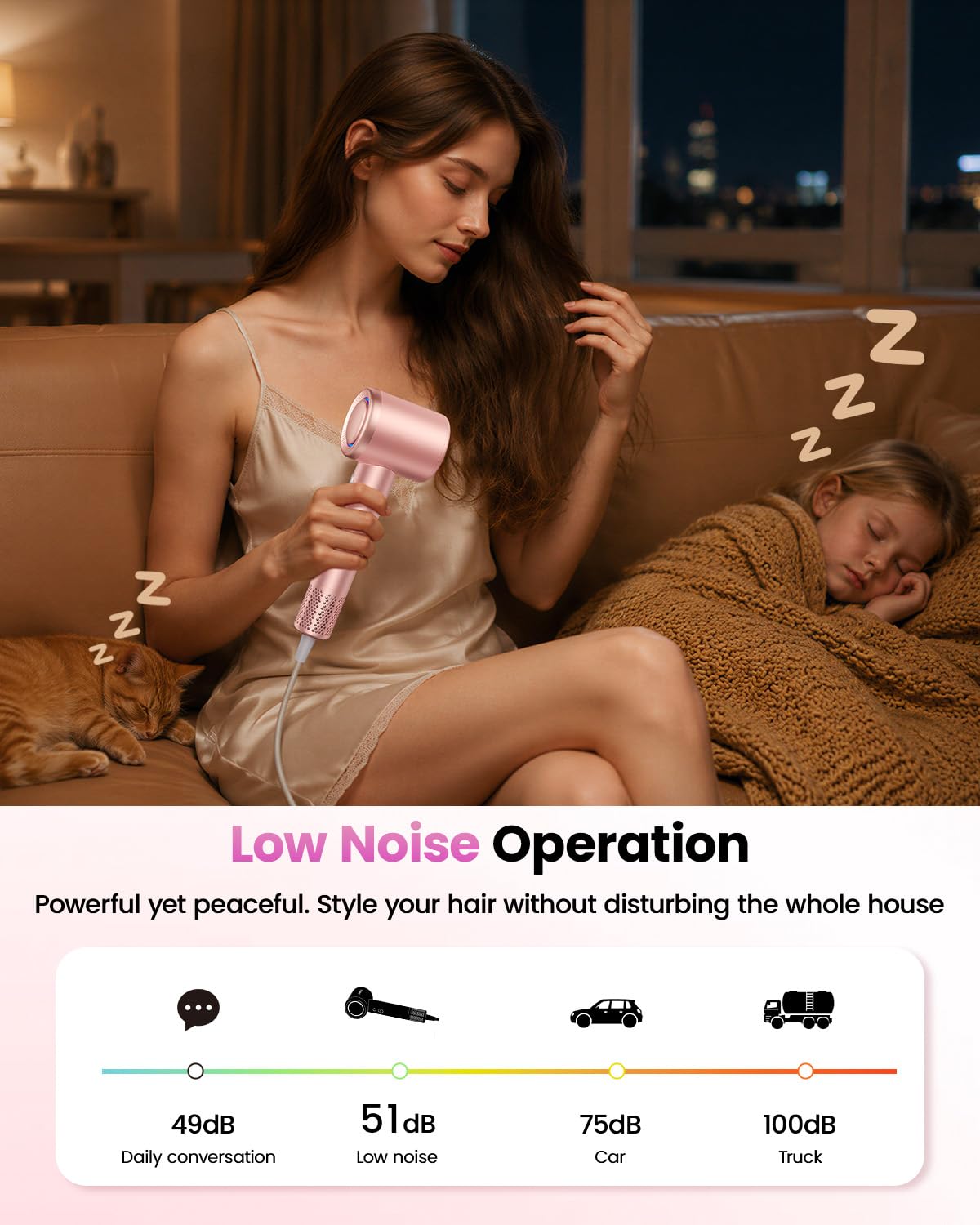 CONFU High Speed Professional Ionic Blow Dryer with Diffuser for Fast Drying, Hair for Curly Hair, PINK