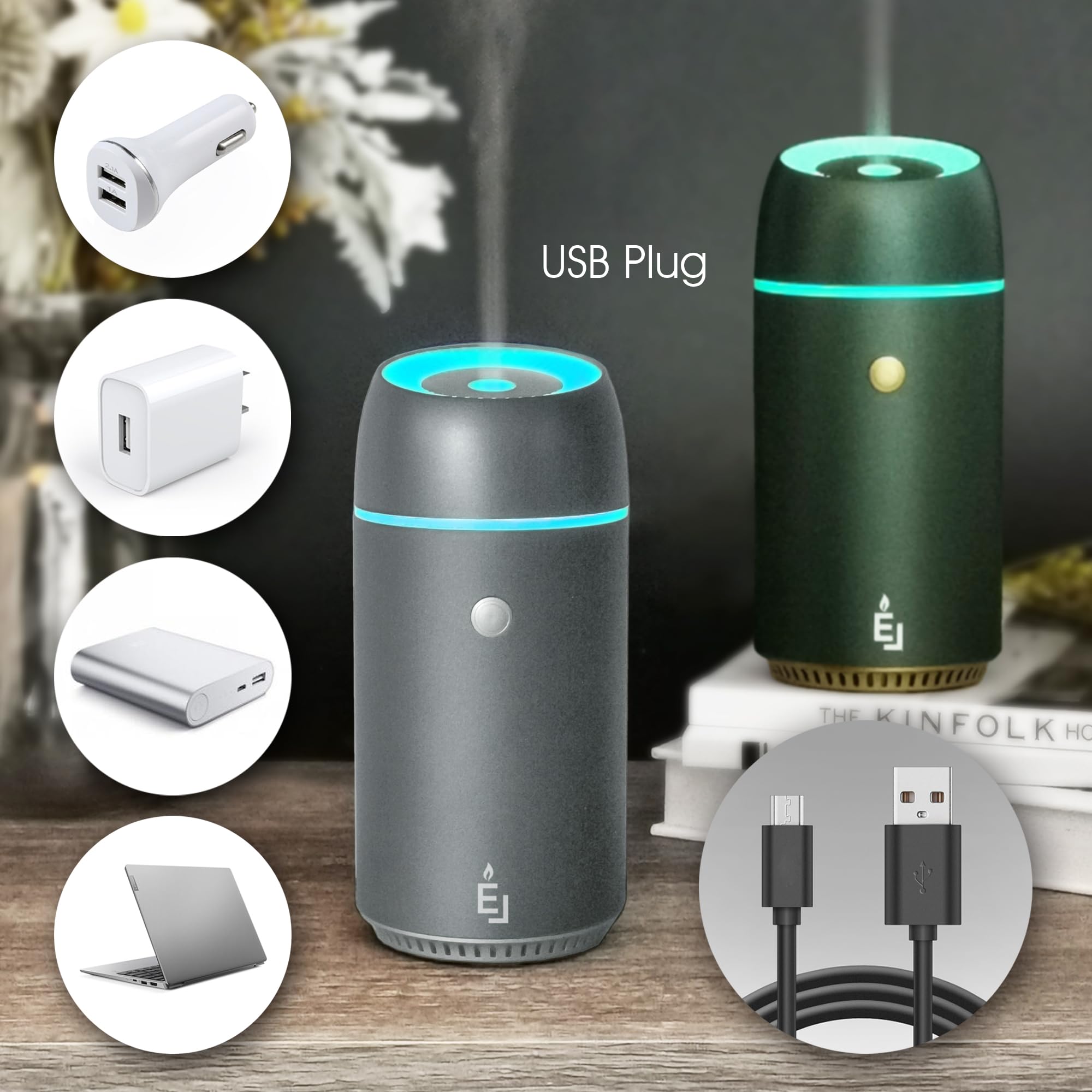 Earnest Living Essential Oil Diffusers Aluminium Car Air Fresheners Humidifier for Essential Oils Car Aromatherapy Diffuser 100ml Car Diffuser Timers Night Light Auto Off USB Portable Silver Gift