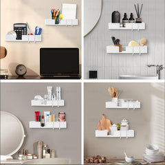 ABCOOL SET OF 2 No Drill Wall Mounted Adhesive Shower Caddy Floating Shelves for Kitchen Living Room Bedroom, WHITE