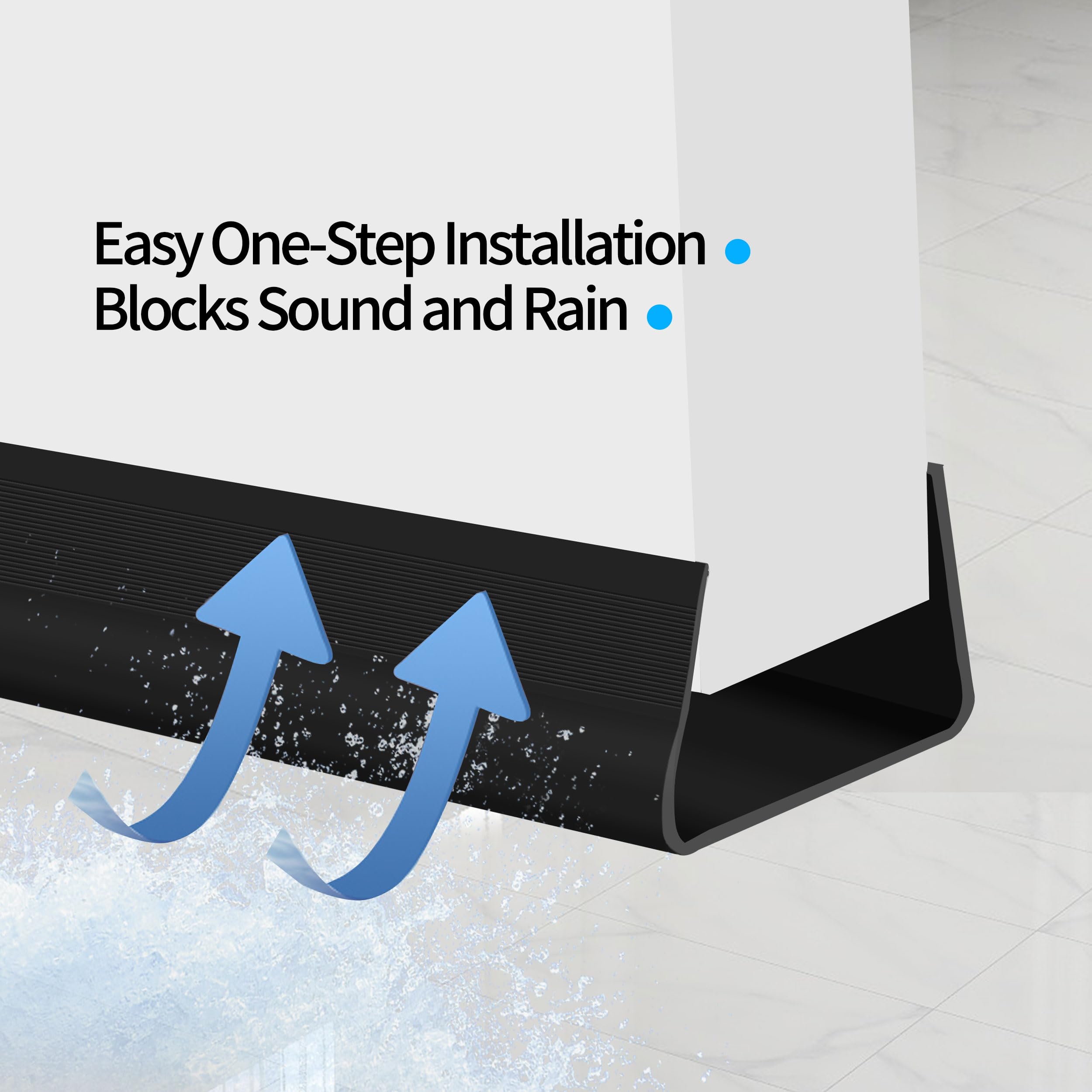 Door Draft Stoppers for Bottom of Door - Techoln 2 Pack Self Adhesive Door Sweep, Weather Stripping Door Seal, Noise Reduction, Energy Saving, Easy Installation 39" L X 2" W (Black, U Shape)