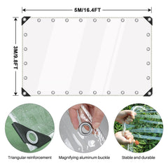 Clear Tarps Heavy Duty Waterproof, 15Mil Transparent PVC Vinyl Tarpaulin with Grommets, Ropes, Reinforced Edge, Tear-Resistant, Anti-UV for Greenhouse, Patio, Garden, Porch, Pavilion, Outdoor