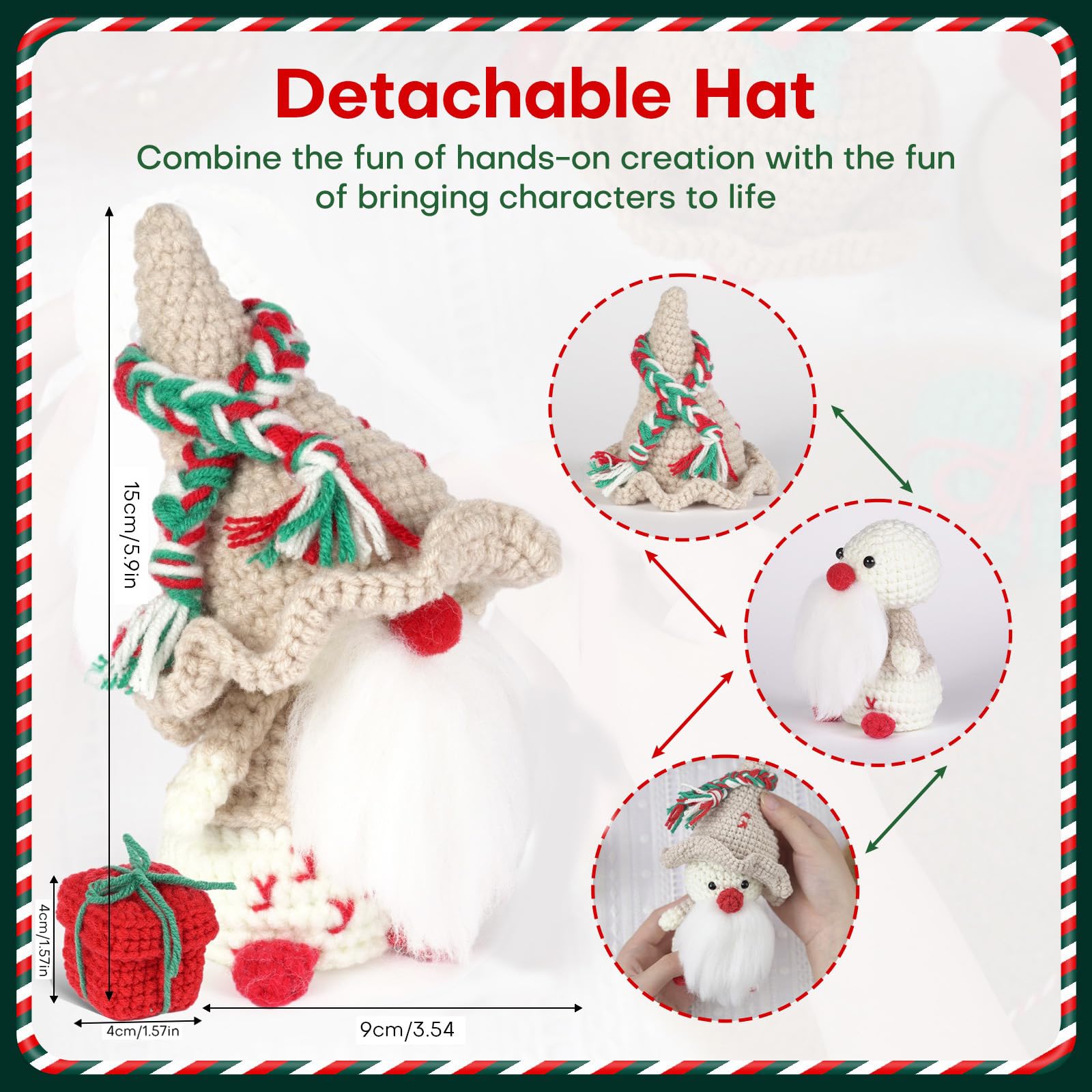 Ceckooty Christmas Crochet Kit for Beginners, Beginner Crochet Kit for Adults Kids with Detailed Instruction and Video Tutorials, Crochet Kit for Stocking Stuffers Christmas Gifts Decoration, Beige Gnome