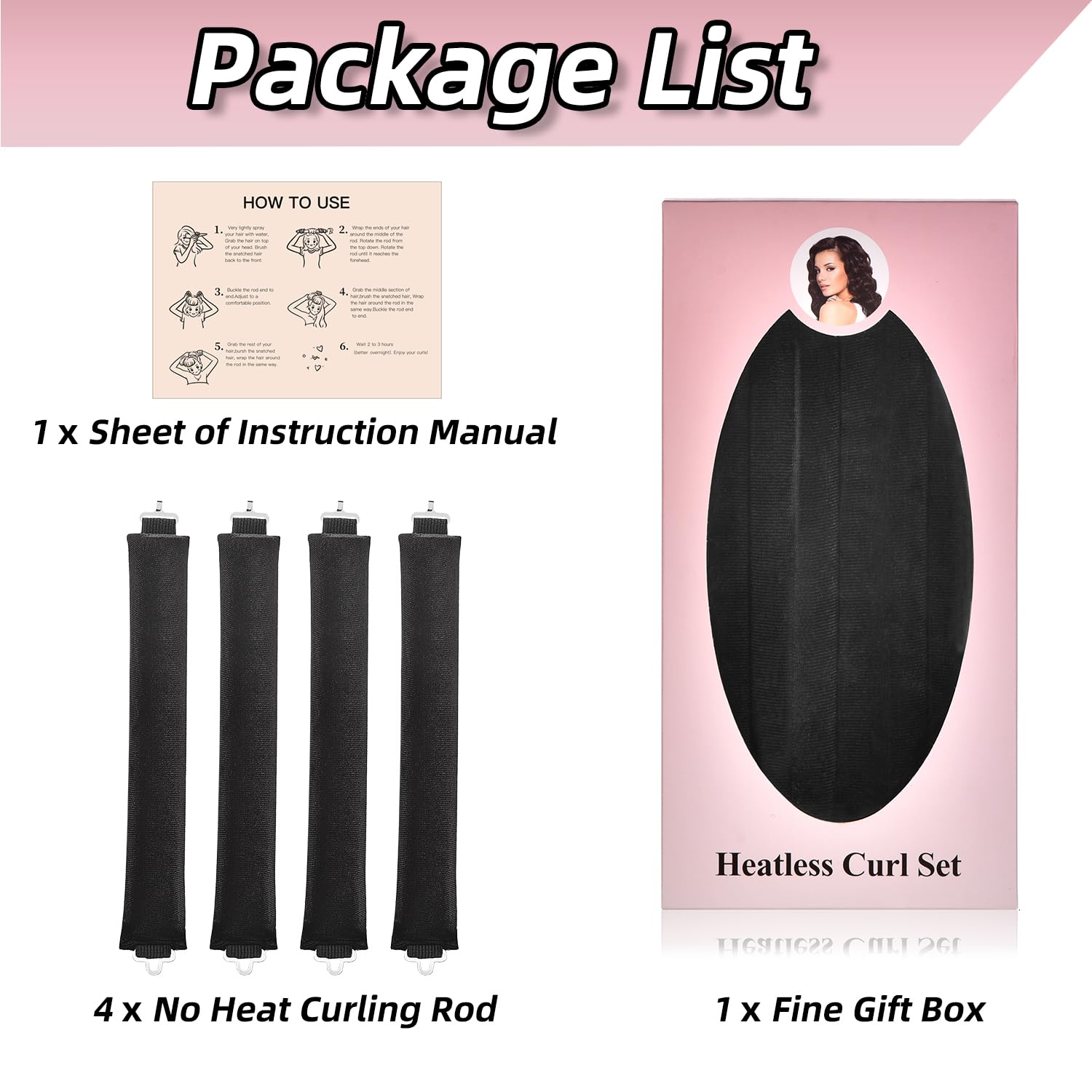 CEKEME 4pcs Heatless Blowout Curlers for Long Hair, Jumbo Flexi Soft Rods, Black