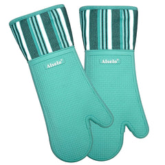 Alselo Heat Resistant 550 Degree Extra Long Silicone Oven Mitts, Teal