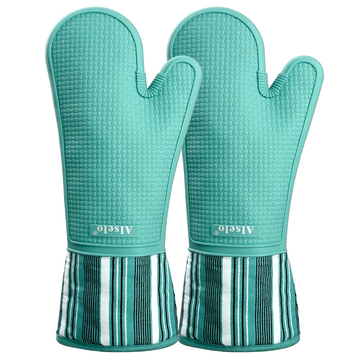 Alselo Heat Resistant 550 Degree Extra Long Silicone Oven Mitts, Teal