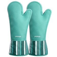 Alselo Heat Resistant 550 Degree Extra Long Silicone Oven Mitts, Teal