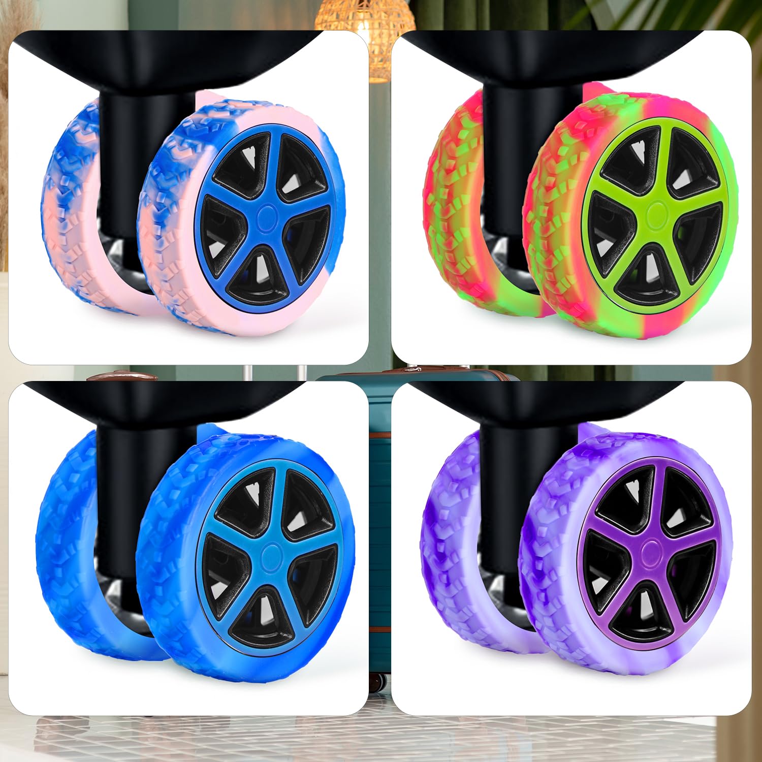 BOXOB 8pcs Thickened Dopamine Silicone Luggage Spinner Wheel Covers Luggage Wheel Accessories for Most 8 Caster Luggage, Purple