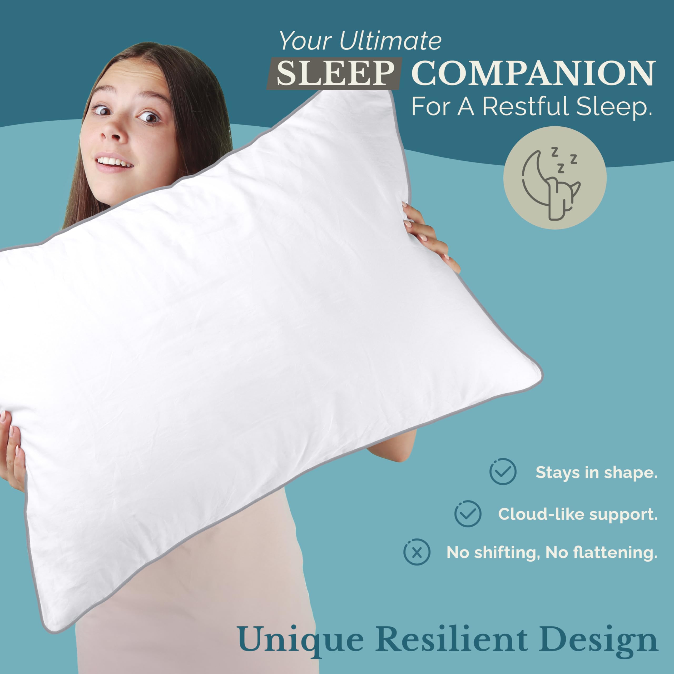Casa Platino Bed Pillows Standard Size 4 Pack (20x26) - Down Alternative Sleeping Pillows, Hotel Quality, Hypoallergenic & Supportive for Side & Back Sleepers