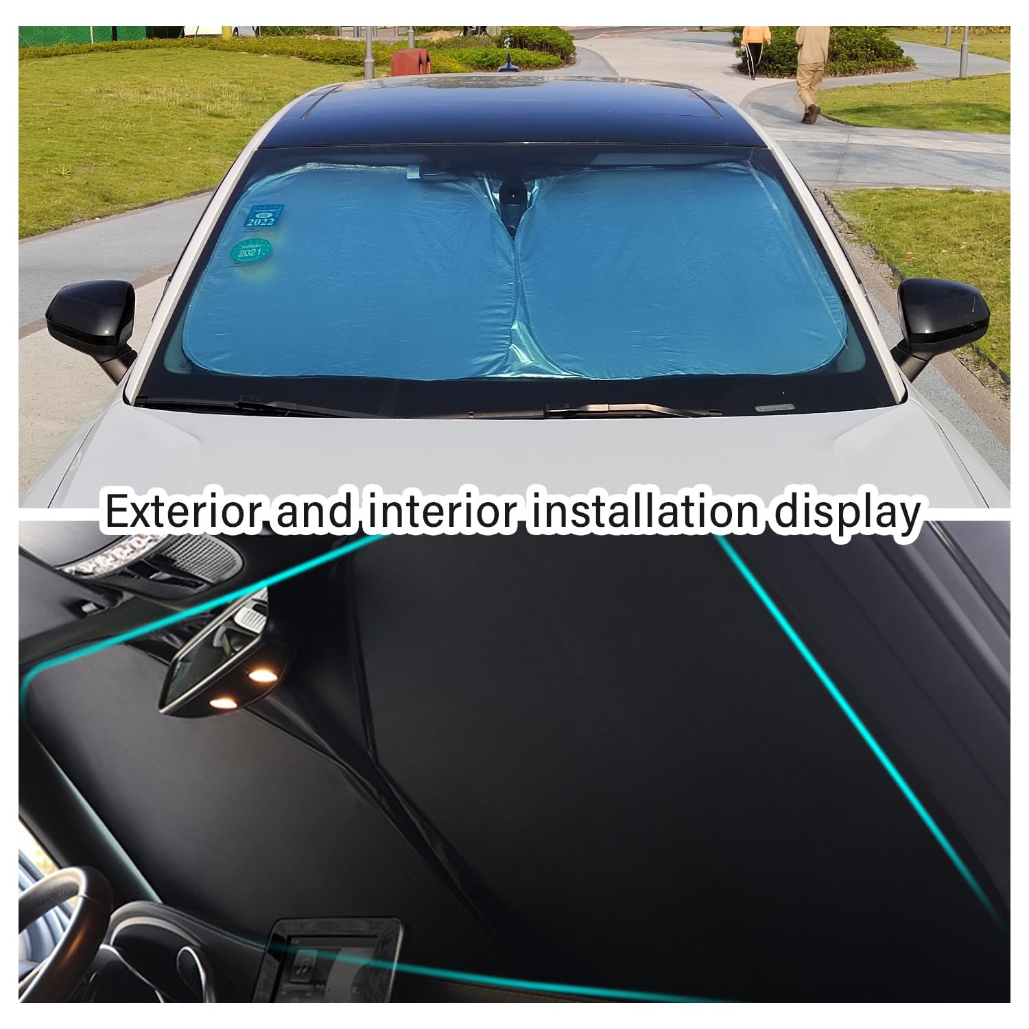 Car Windshield Sun Shade - Thickened Titanium Silver Car Windshield Cover Sun Shade for Sun & Heat Protection - Summer Car Essentials Sunshade for Car Windshield (M: 55.12 * 27.6 inch)