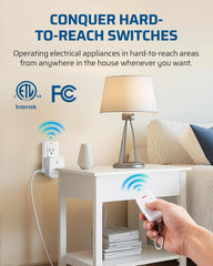 DEWENWILS Indoor Remote Control Outlet, Wireless Remote Light Switch with 2 Side Outlets, No Interference Remote Outlet Switch, 15A/1875W, 100ft RF Range, HRS101H