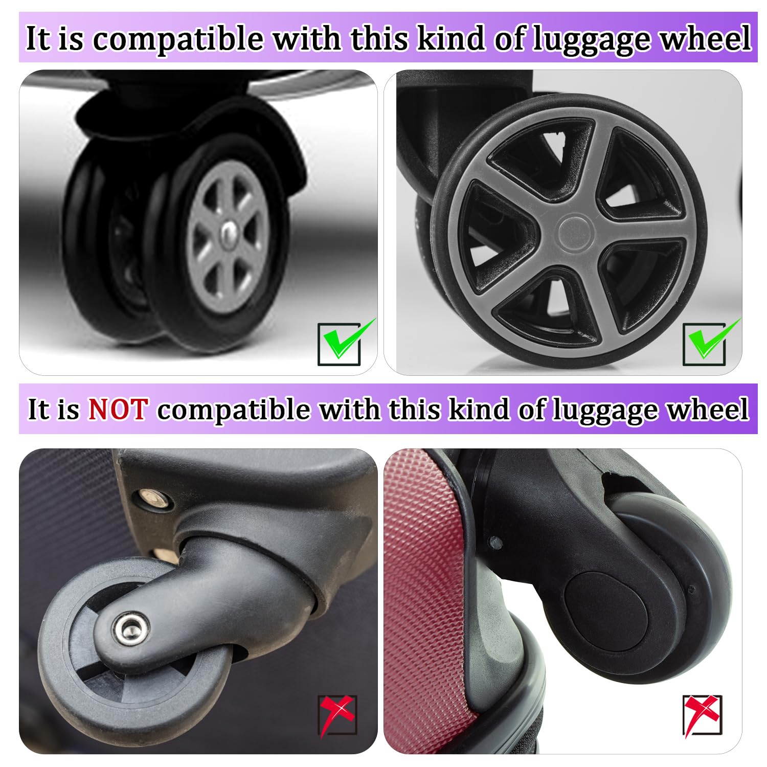 BOXOB 8pcs Thickened Dopamine Silicone Luggage Spinner Wheel Covers Luggage Wheel Accessories for Most 8 Caster Luggage, Purple