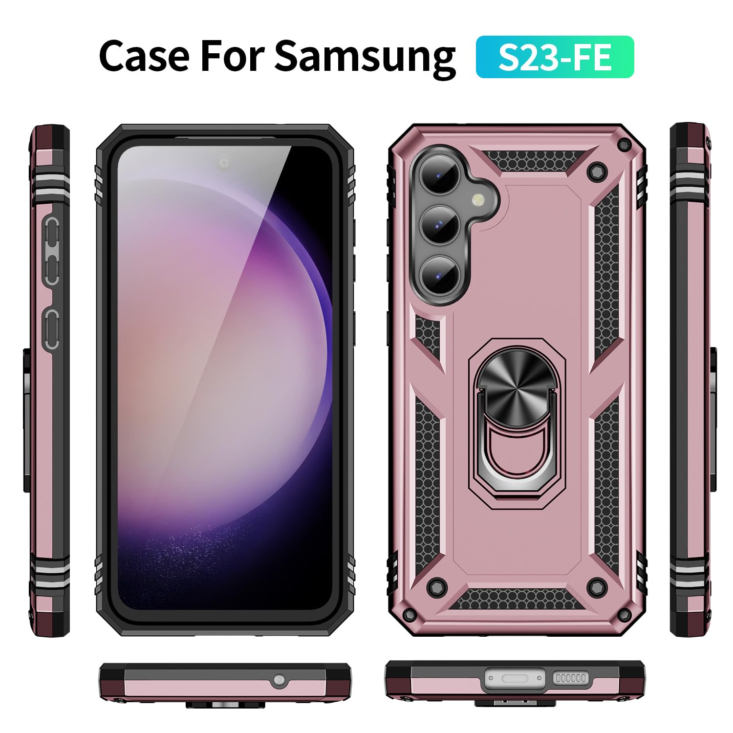 CQUIK Phone Case for Samsung Galaxy S23 FE 5G Case with Ring Stand Magnetic Kickstand for Samsung Galaxy S23 S23 FE