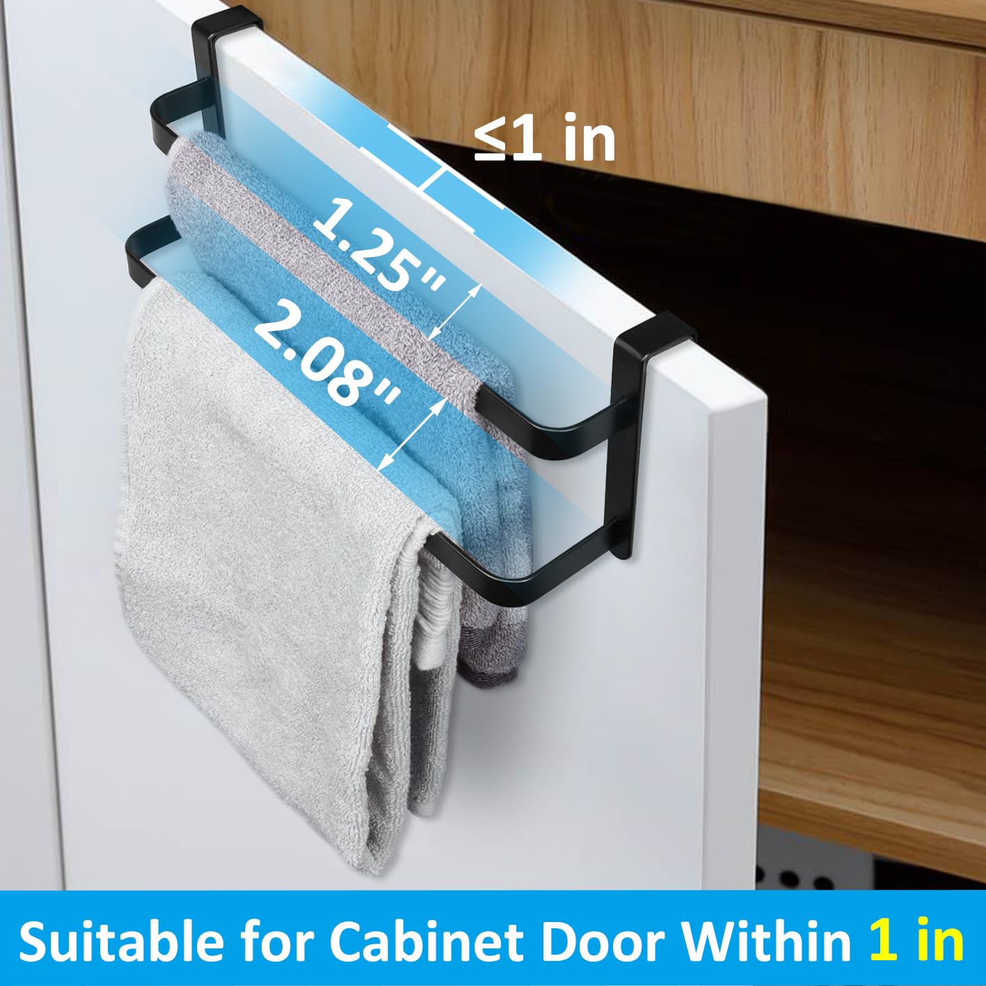 1 Pc Towel Holder for Kitchen Cabinet,Two-Tier Kitchen Towel Rack,Steel Over Cabinet Door Towel Bar,Double Towel Bar Rack,Holds Hand/Dish Towels & Washcloths
