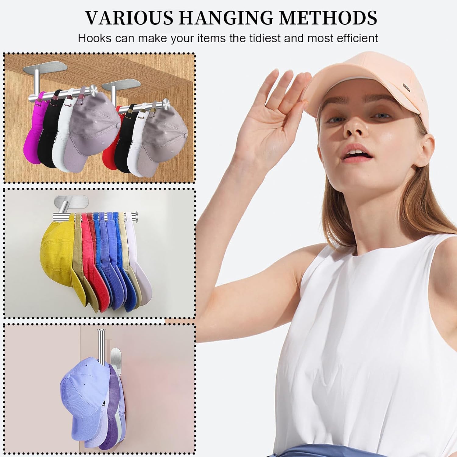 Eiito 2-pack Baseball Hat Hangers, Organizer,Rack, Silver