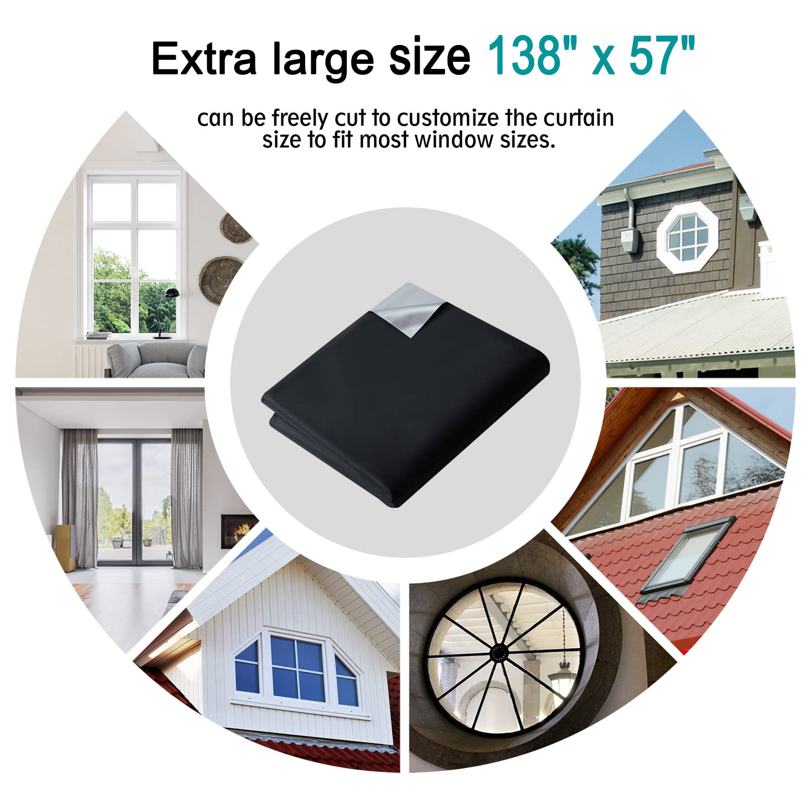ECUCM 138" x 57" Blackout Curtains Window Covering Portable Blackout Shades, 100% Room Darkening Black Out Blinds for Baby Nursery Kids Bedroom Travel Temporary