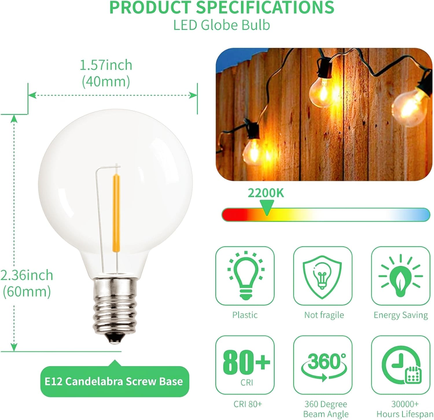 Dr. BeTree 25 Pack G40 LED Replacement Bulbs, 0.6W Clear Globe LED Bulbs for Family Gatherings and Outdoor Gardens