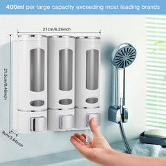 3Pcs 400ml Shower Soap Dispenser Wall Mounted Shampoo and Conditioner Dispenser Adhesive Handwashing Fluid 3 Separating Chamber Manual Shower Soap for Bathroom Hotel