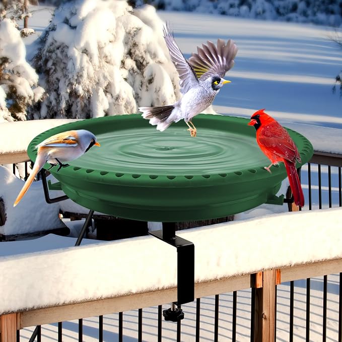 Daoeny 100W Heated Bird Bath Bowl Thermostat Control for Deck Railing Outside Garden Yard Patio Lawn Decor
