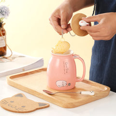 BigNoseDeer Kawaii Cute Cat 13oz Ceramic Coffee Mug Gift Set, Pink