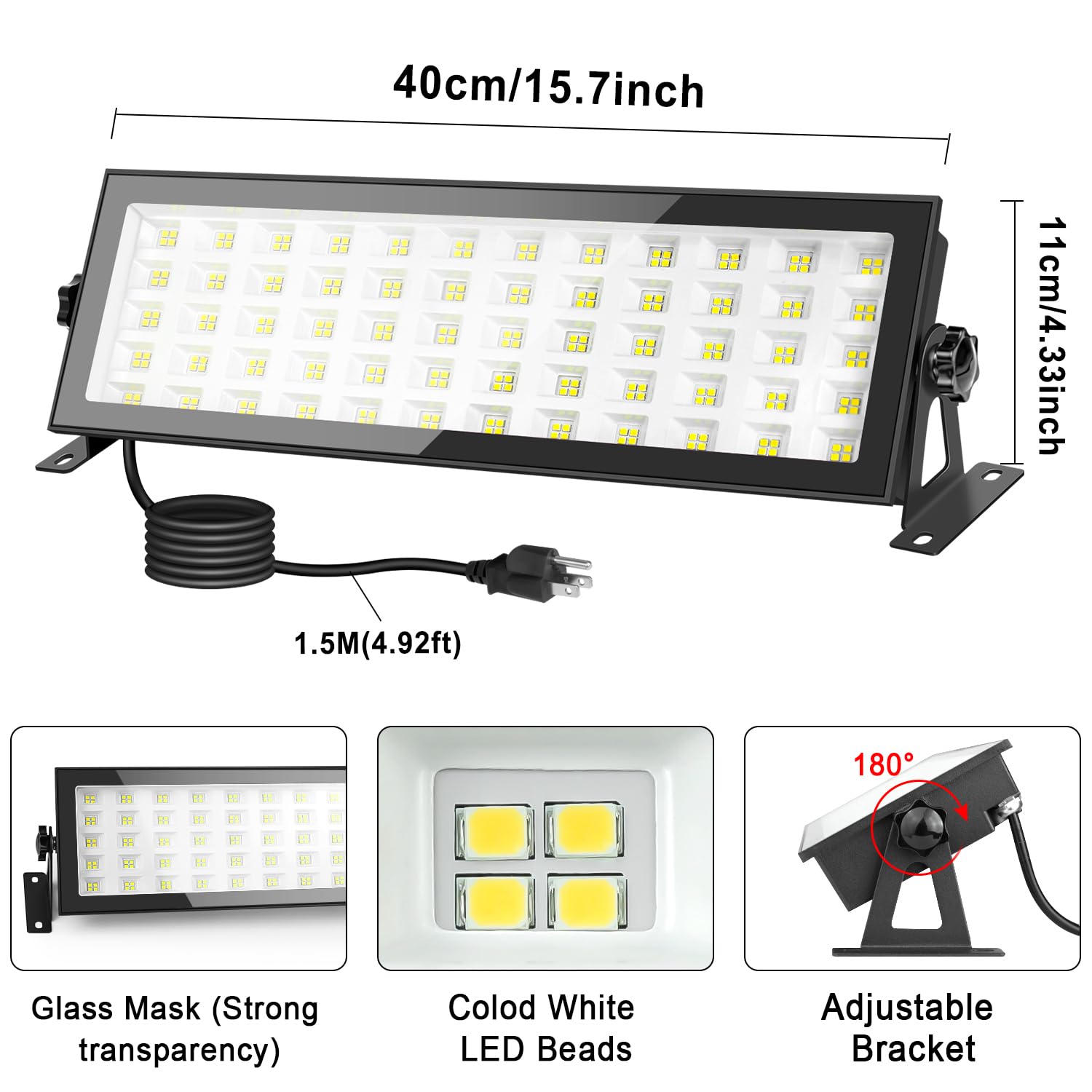 120W 16000LM Super Bright LED IP66 Waterproof Garage/Shop LED Flood Light with Plug, 5000K Daylight White