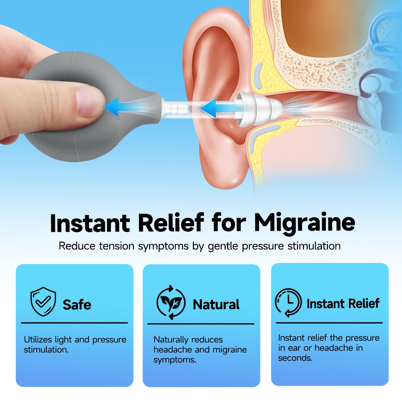 Ear Pressure Relief Suction Device, Ear Pressure Tool, Migraine and Headache Relief Inner Ear Balance, Airplane Ear Pressure Relief,Reduce Stress, Tension, Pain by Inner Ear Pressure - Gray