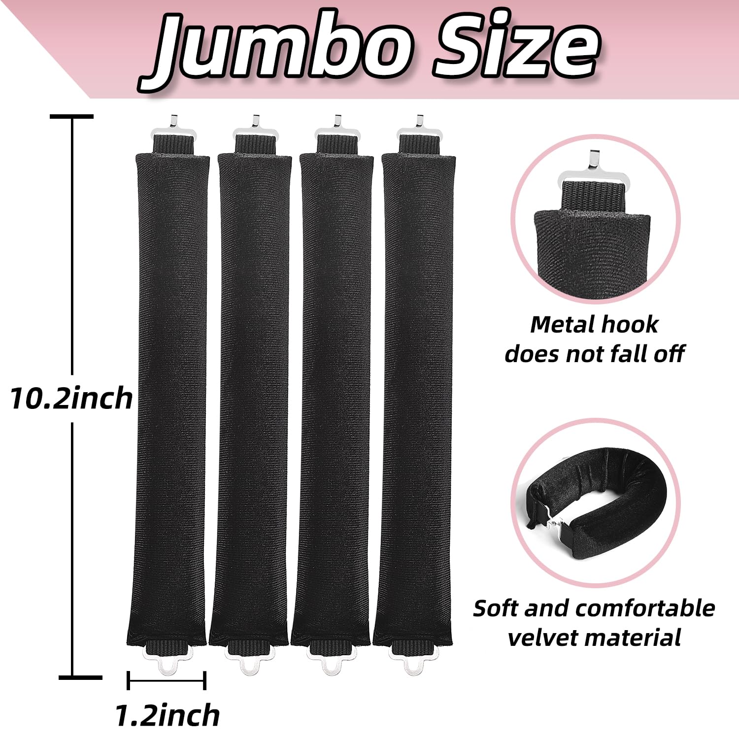 CEKEME 4pcs Heatless Blowout Curlers for Long Hair, Jumbo Flexi Soft Rods, Black