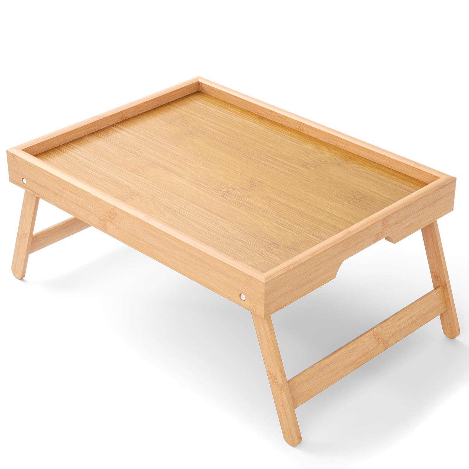 Bamboo Bed Table Tray with Foldable Legs, Large Breakfast Bed Tray with Handles for Food, Snack Small Laptop