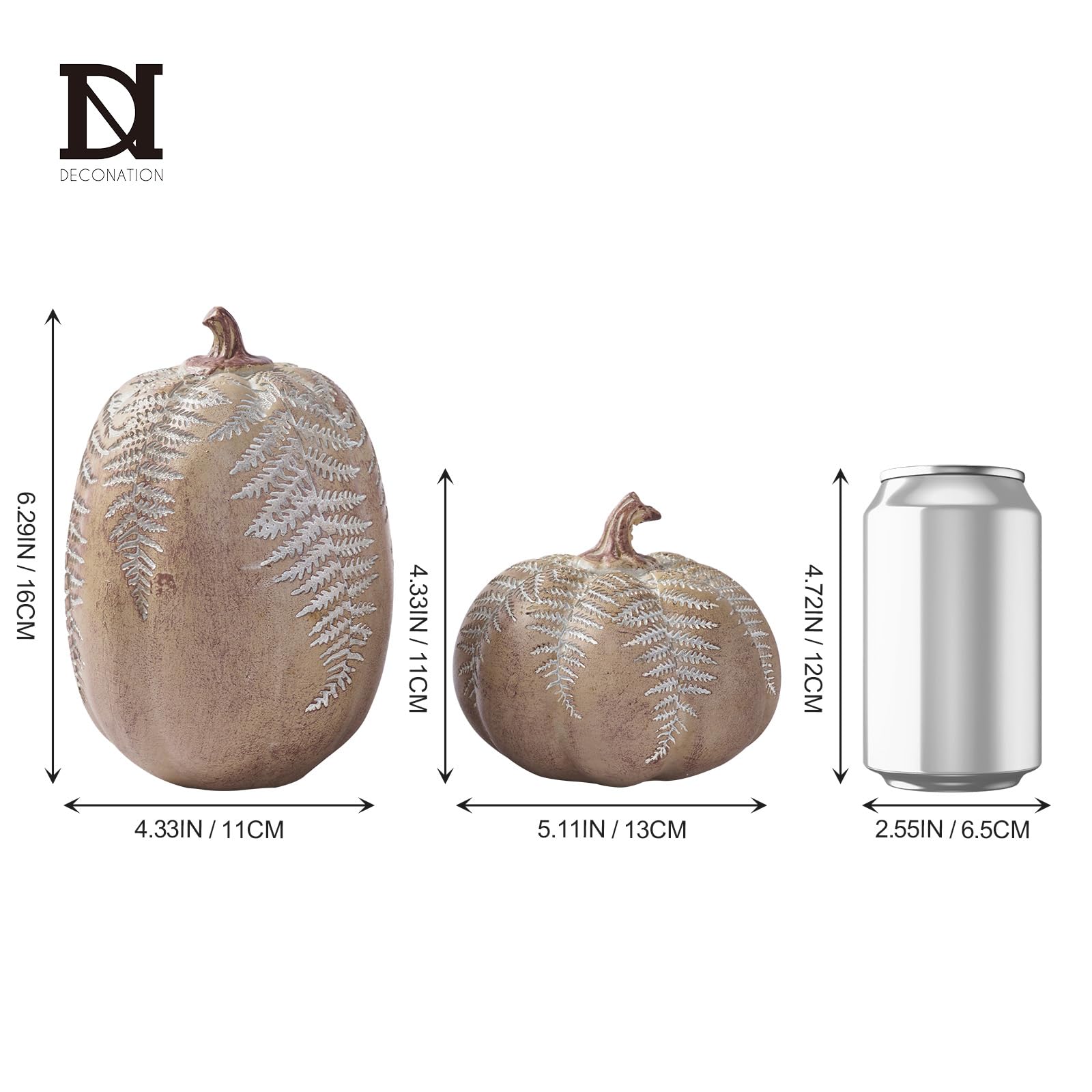 DN DECONATION Thanksgiving Pumpkin Decorations for Home, Artificial Pumpkins Fall Table Centerpiece, 2-Pack Fake Pumpkins for Decorating, Rustic Brown Resin Pumpkin Neutral Farmhouse Fall Decor
