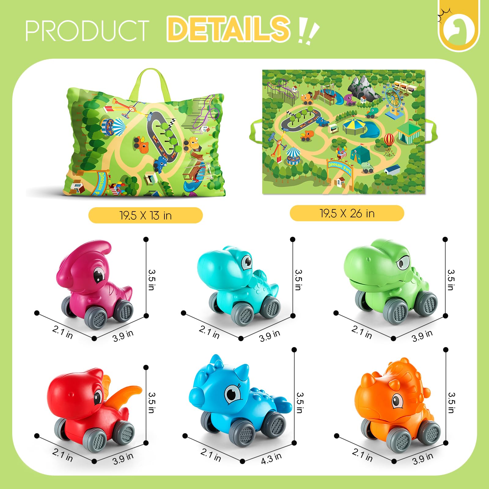 ALASOU 6 PCS Dinosaur Figure Playset Toys with Playmat/Storage Bag|Car Toys