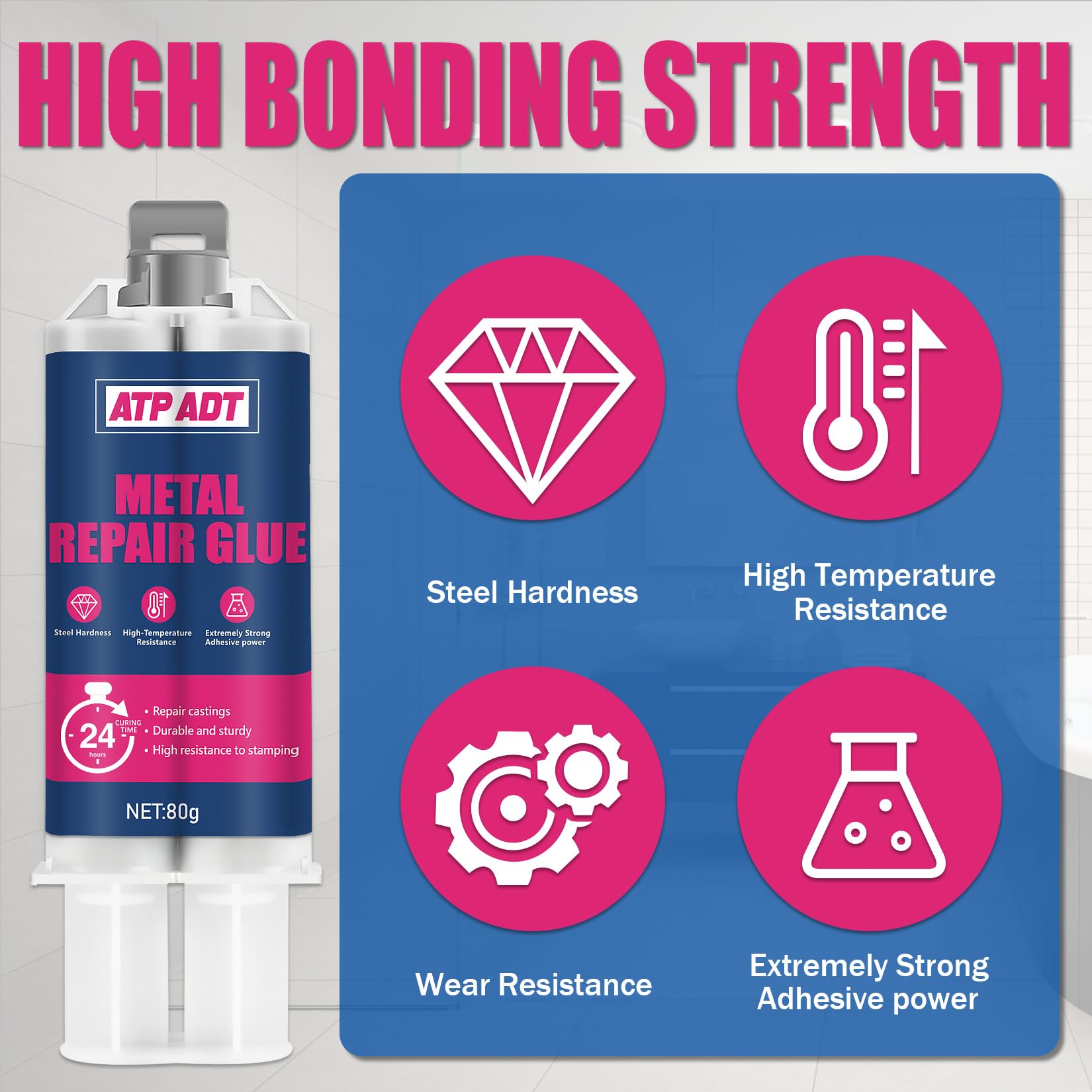 ATP 2-Pack 160g Metal Repair Glue Heavy Duty Epoxy Adhesive for Metal to Metal, Plastics, Stainless Steel, Aluminum Alloy