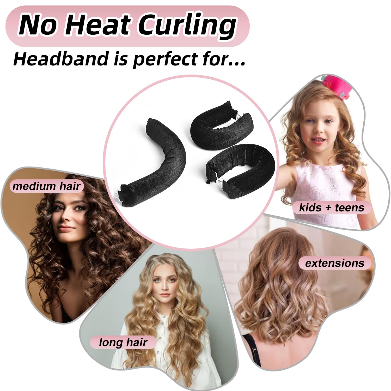 CEKEME 4pcs Heatless Blowout Curlers for Long Hair, Jumbo Flexi Soft Rods, Black
