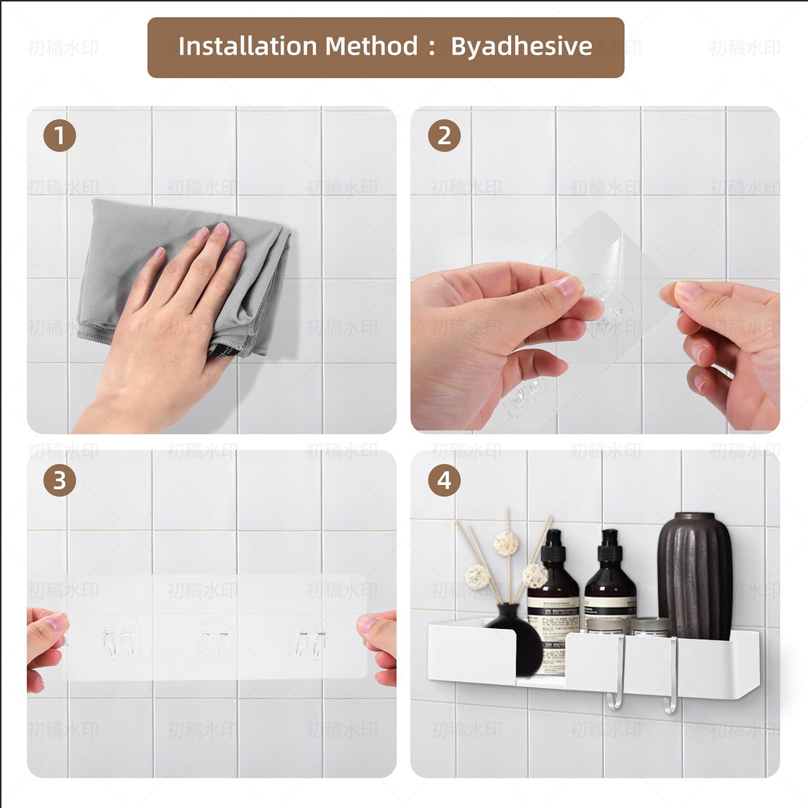 ABCOOL SET OF 2 No Drill Wall Mounted Adhesive Shower Caddy Floating Shelves for Kitchen Living Room Bedroom, WHITE