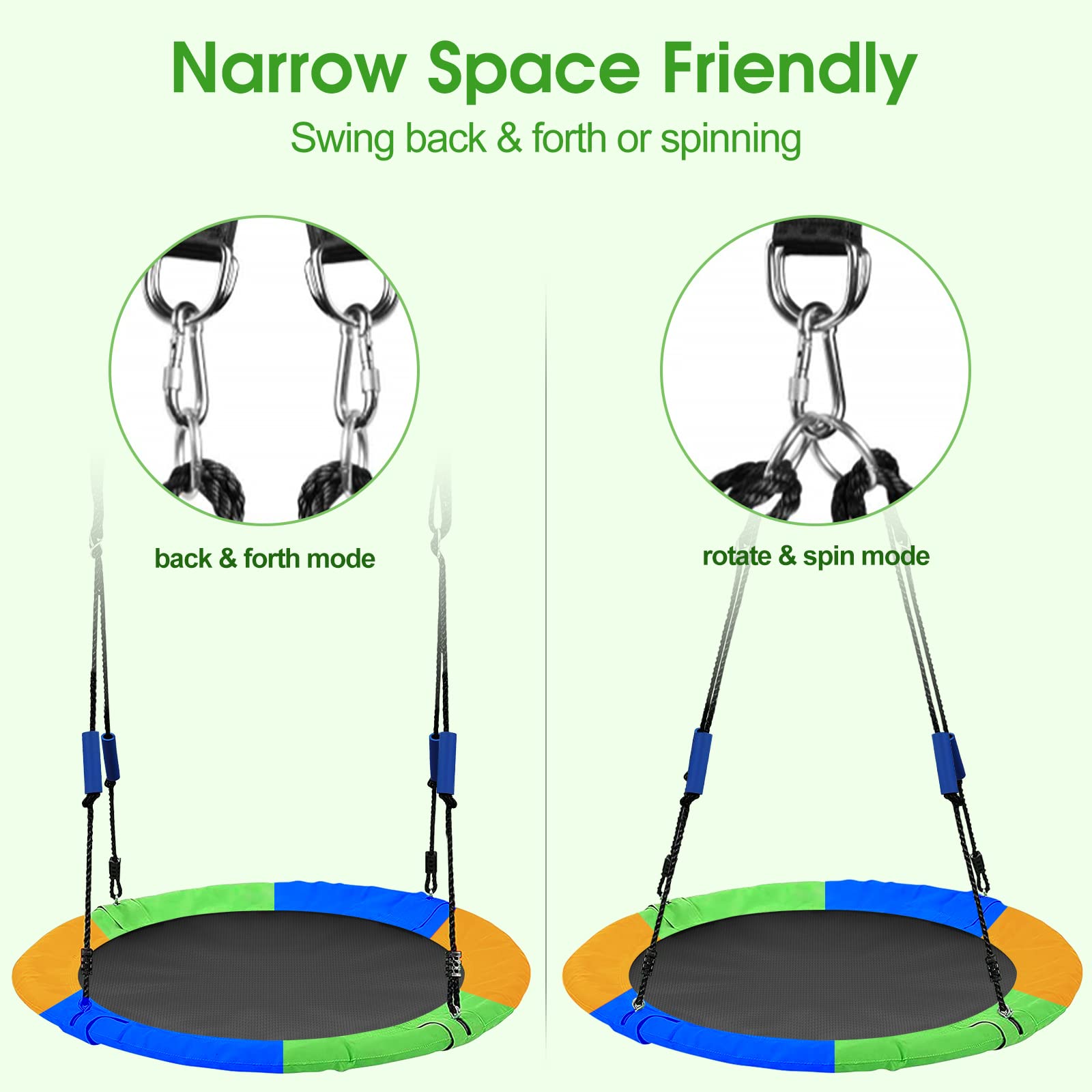 DEROFIT Indoor/Outdoor Adults/Kids 40 Inch Flying Saucer Tree Swing Set with Hanging Strap Kit with Steel Frame & Adjustable Rope, 750lb Weight Capacity