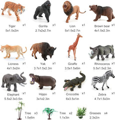Aomola 24PCS Plastic Animal Toy Figure with Activity Play mat and Trees,Realistic Animal Figurines playset,Educational Jungle Toy Birthday Gift T18