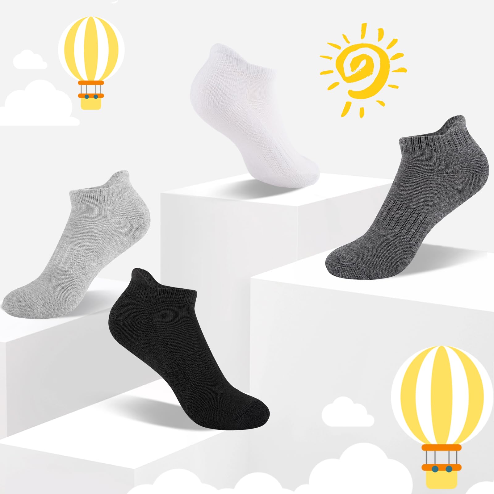 Comfoex 16 Pairs Boys Girls Socks Ankle Low Cut Athletic Cushioned Socks For Kids 4-6 6-8 8-10 Years Old