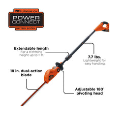 BLACK+DECKER 20V MAX* Cordless Pole Hedge Trimmer 18in, Dual Action Blades, Cut up to 11 ft High LPHT120