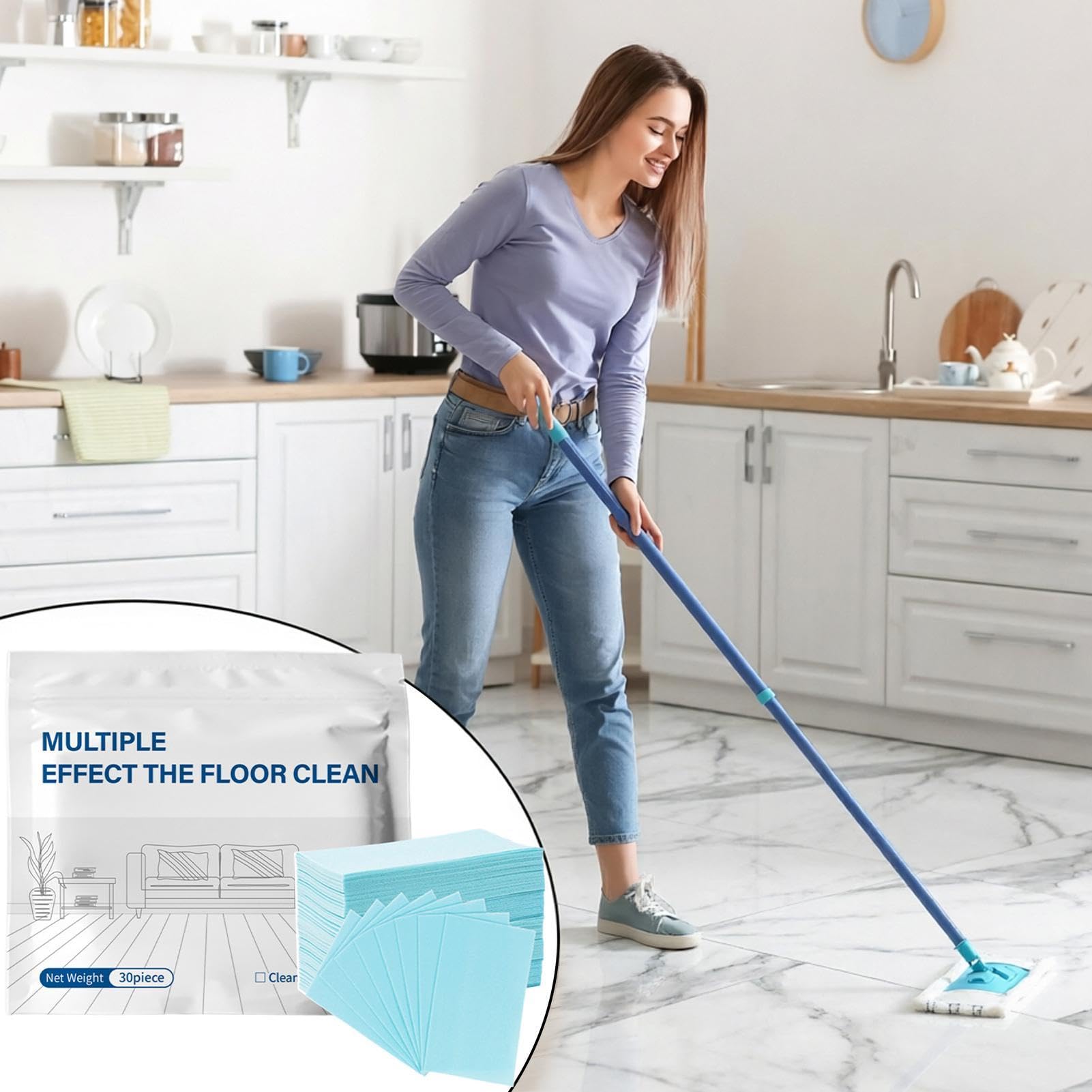 30-Piece Dissolvable Mopping Sheets | Floor Cleaning Tablets Multi-Surfaces Cleaner - for Tile Household Rental House Bedroom Office Entryway Apartment Kitchen